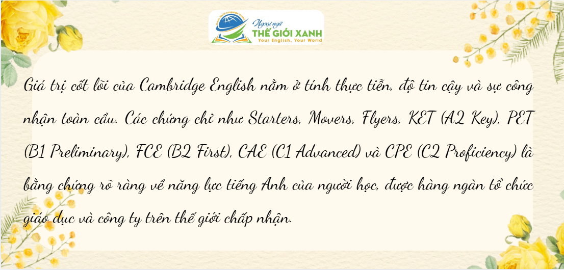 Cambridge luyện kỹ năng 4 kỹ năng tại Dĩ An